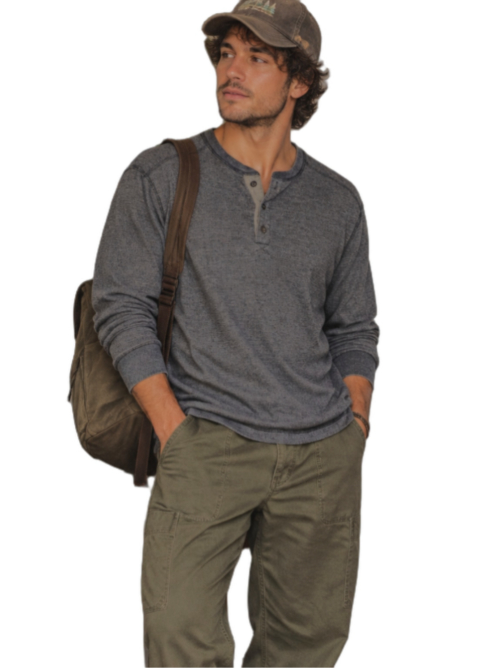 Eddie Bauer Men's Favorite Thermal Waffle Knit Henley Shirt - Grey/Blue M